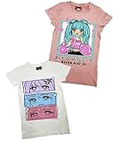 MISS POPULAR Girls 2-Pack Anime Japanese Art Print Super Soft Short Sleeve T-Shirts Cute Design| Sizes 7-16 (10/12, Combo A)