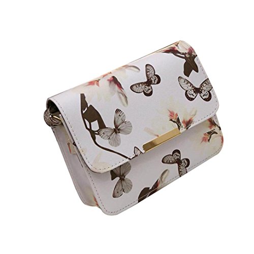 Kolylong Retro Imprimé Sac Messenger Sac à BandoulièRe Cuir Artificiel Sac A Main Femme OL (19cm*15cm, Blanc)