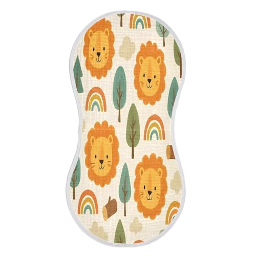 4 Pack Cartoon Lion Muslin Burp Cloths Cotton Absorbent Baby Burping Rags for Boys Girls Soft Newborn Burp Bibs, 22 x 11 Inch