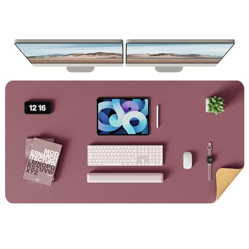 YSAGi Double-Sided Desk Pad, Leather Desk Mat, Eco Cork Desk Pad Protector, Large Mouse Pad for Desk, Waterproof Desk Blotter Pad, Desk Writing Pad fo