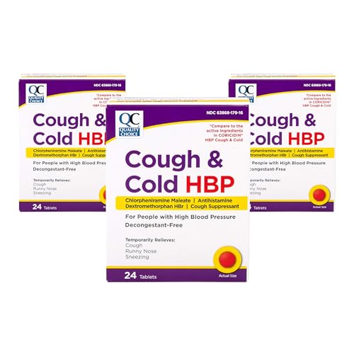 Quality Choice HBP Decongestant Free, Cough and Cold Medicine, High Blood Pressure Cold Relief, Acetaminophen, Gluten, & Sugar Free Tablets for Runny Nose, Cough, and Sneezing, 24ct - Pack of 3