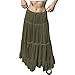 Linen Maxi Skirts for Women Trendy Drawstring Elastic Waist Modest Pleated Aline Skirt Cute Ruffled Boho Gauze Tiered Skirt Flowy Bohemian Modest Ruffled Midi Skirt Summer Clothes for Women Army Green