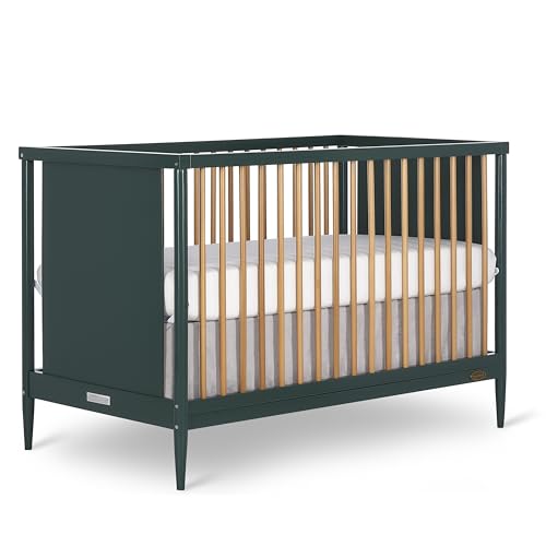 Image of Dream On Me Clover 4-in-1 Modern Island Crib with Rounded Spindles in Olive, Convertible Crib, Mid-Century Meets Modern, Coordinates with The Clover Changing Counter
