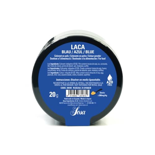SOSA Colorante Azul laca en polvo - Liposoluble - Tarro 20grs - Uso alimentario