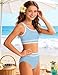 Girls Swimsuit 10-12 Years Girl Bathing Suit Two Piece Sky Blue High Waisted Athletic Swim Suits Fashion Piping Girls Bikini Swimwear Set