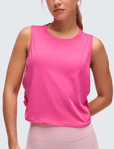 Image of CRZ YOGA Pima Cotton Dropped Armhole Tank | Workout, Naturally Soft, Loose Fit, Crop, Crewneck, Knotted Sides, Sleeveless Tops for Women
