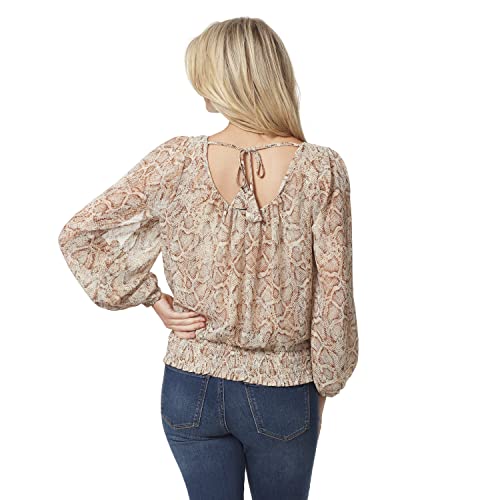 Jessica Simpson Women's Caroline Smocked Waist Top, Shadow Snake-Bright White #TOP2