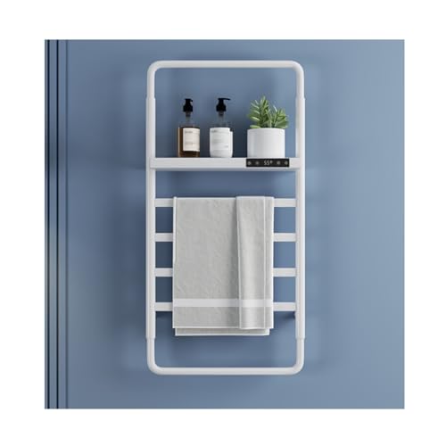 Toallero eléctrico Blanco con Cable Derecho para radiador de baño. Estante de Acero Inoxidable con Estante Superior. Toallero calefactado de Pared.