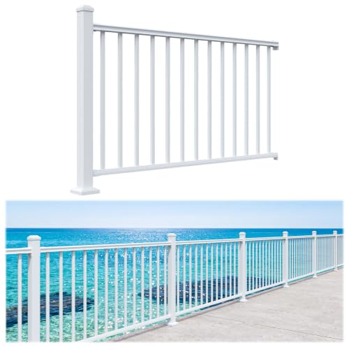 Image of Egadis 36 in x 5 ft Modular Aluminum Porch and Deck Railing Kit, White | Pioneer in Modular Aluminum Railing Kit, ASTM Certified, Textured AAMA2604 Finish for Deck, Porch & Balcony(1 Post, 1 Panel)