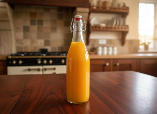 Image of Vency Fliptop Glass glass bottle 1 litre for Fridge, Transparent, Leakproof Flip Cap, Airtight Seal, for Milk, Juice, Cold Beverages, Durable, Scratch-Proof, Freezer Safe (Rocco)