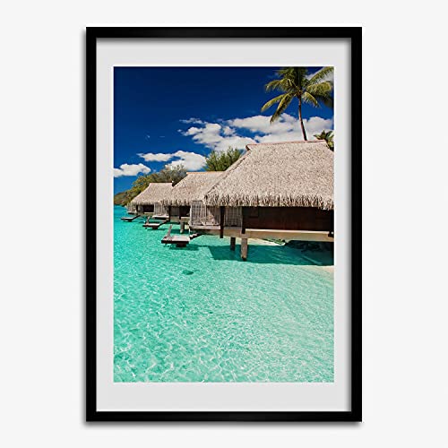 Cadre en bois 50x70 Tulup avec peinture île tropicale | Finition premium pour décoration
