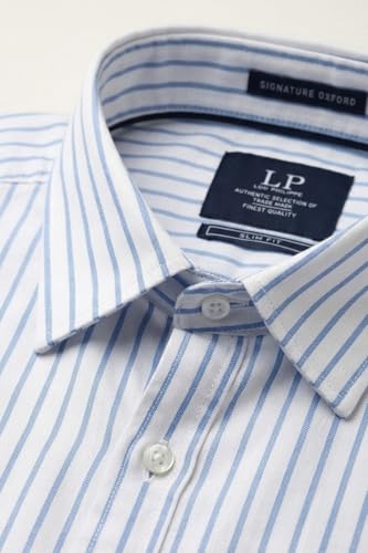 Image of Louis Philippe Men's Slim Fit Signature Oxford Easy Care, Natural Stretch Full Sleeve Stripe Casual Shirt