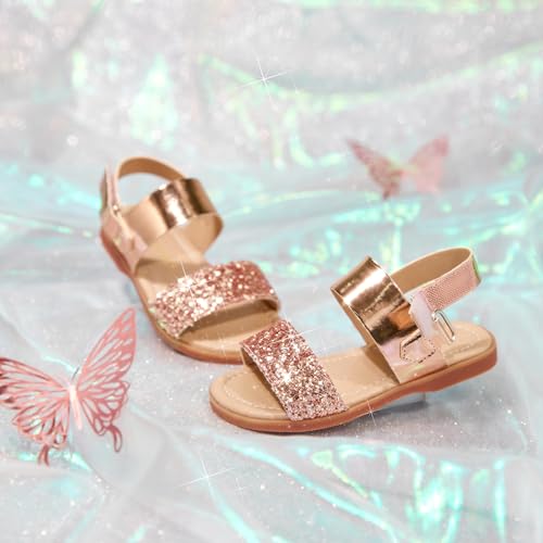 Image of PHIRAMIN Toddler Girl Sandals - Flower Girl Dress Shoes Open Toe Little Kid Flats