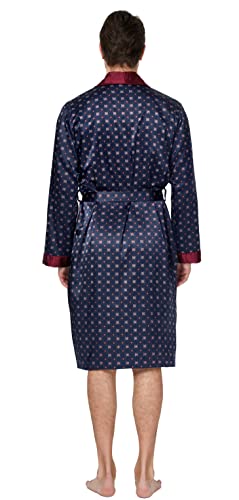Image of TONY AND CANDICE Men's Satin Robe Lightweight Long Sleeve Silk Kimono Bathrobe with Shorts Set Sleepwear