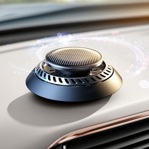 Image of Ceeniu Solar Car Air Freshener F21, DIY Essential Oils, UFO Solar-Powered Auto Rotary Diffuser, Natural French Fragrance Cologne & Ocean, Two Oils, Aluminum Alloy, Dashboard Aromatherapy Freshener