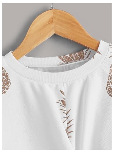 Floerns Girl's Pineapple Graphic Twist Crop Pullover Drop Shoulder Crewneck Sweatshirt3