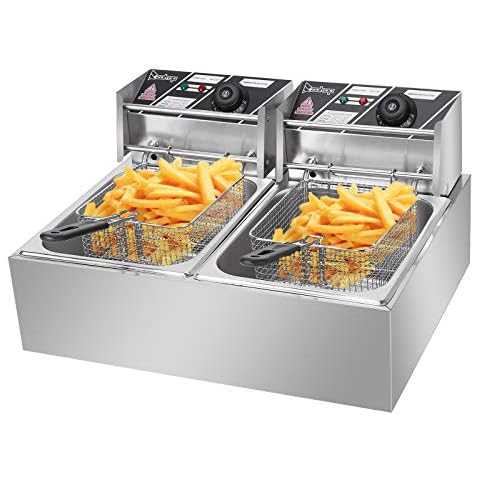 Durx-litecrete 110V 12.7QT/12L Stainless Steel Double Cylinder Electric Fryer US Plug Cover