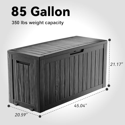 Image of 85 Gallon Outdoor Deck Box, Lockable Waterproof Outdoor Storage Boxes For Garden Tools,Indoor Cushions,Accessories Outside Storage Resin Weatherproof Container(Black)