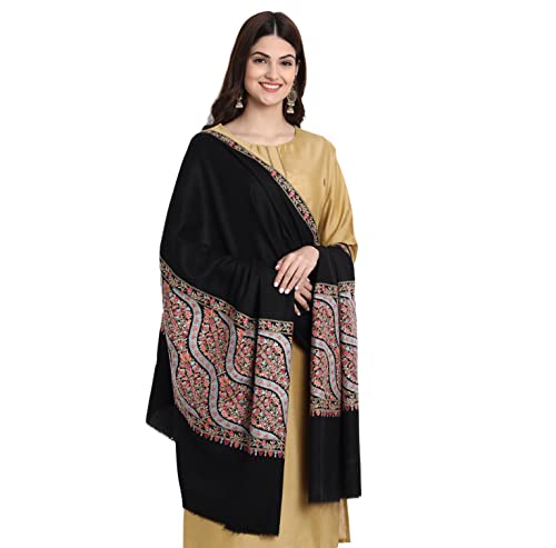 Zamour Kashmiri Indian Sozni Embroidery Paper Mache Pashmina Wool Shawl Scarf for Women