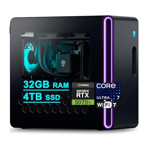 Image of Dell Alienware Aurora ACT1250 Gaming Desktop Intel 20-core Ultra 7 265F (>i7-14700) 32GB RAM 4TB SSD GeForce RTX 5070 Ti 16GB GDDR7 DLSS4 Wi-Fi7 1000W PSU Liquid Cooler for Gaming AI Win11