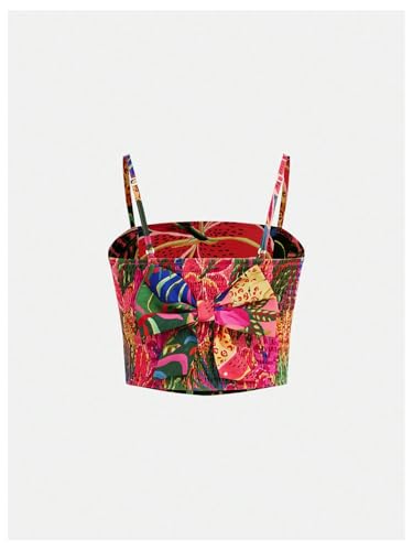 Image of Floerns Girl's 2 Piece Outfit Hawaiian Tropical Crop Cami Tops and Boho Pants Set