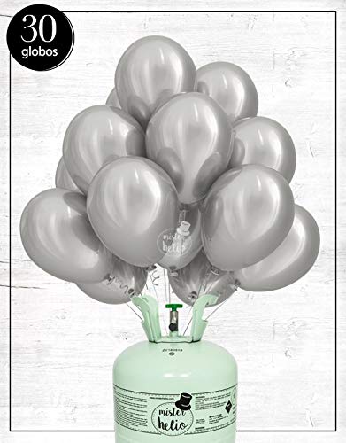 Bombona de Helio Mister Helio + Globos látex Plata