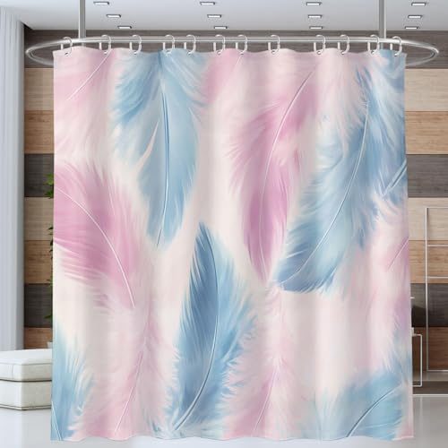 Rideau de douche bleu clair plume pour une cabine de douche zen et cosy - 3