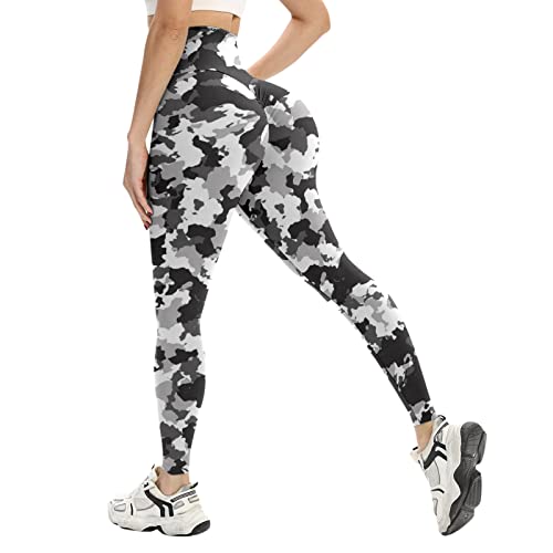 OYZ Leggings sin costuras de leopardo para mujer, pantalones de yoga de cintura alta, mallas de gimnasio, leggings de entrenamiento, tela gruesa, mallas deportivas, Camuflaje gris, L