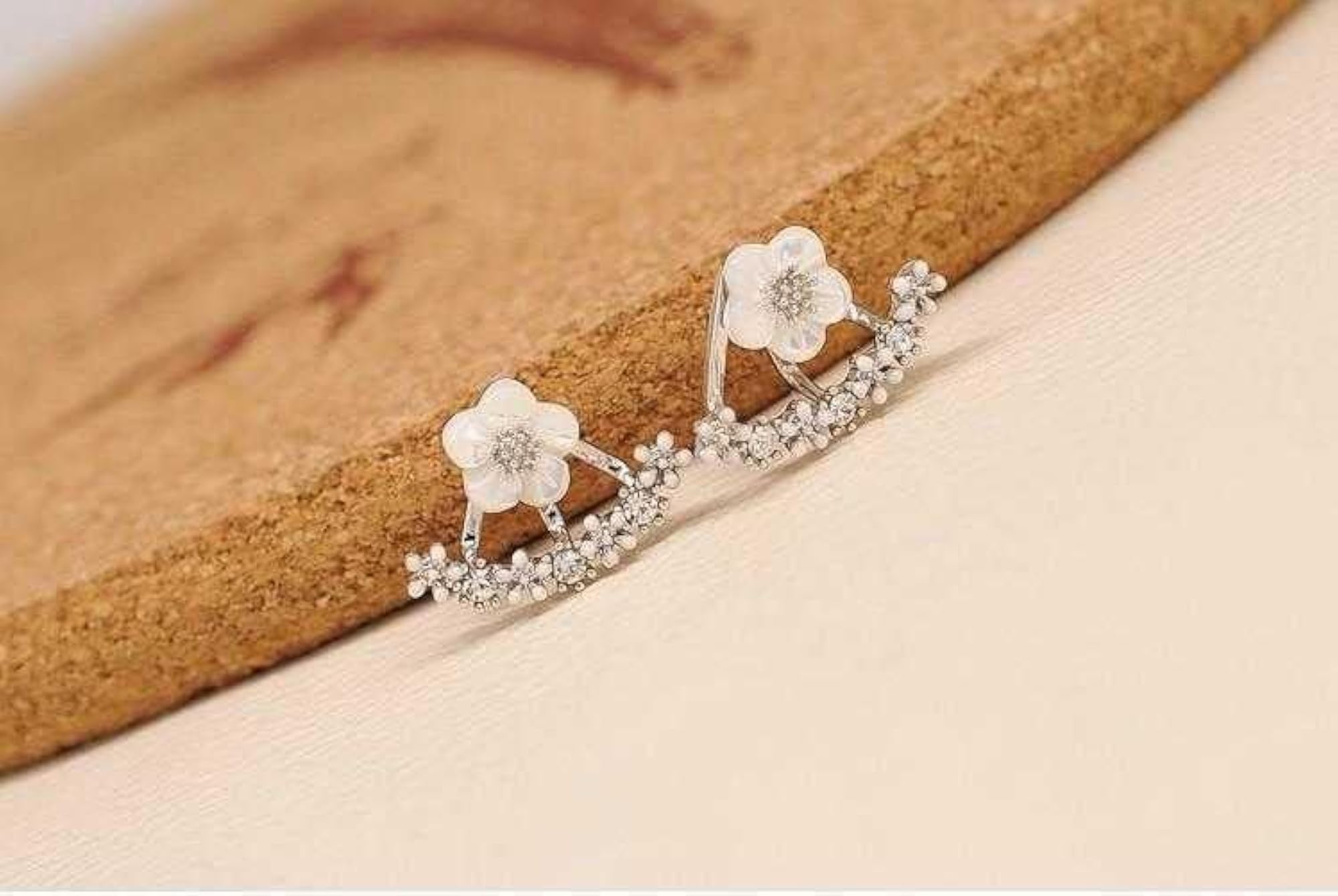 Floral Stud Earrings With Zircon, Tiny Daisy Flower Ear Jacket