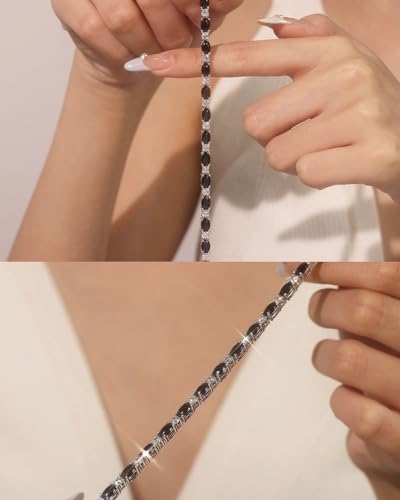 Fancime Sterling Silver Created Black Onyx Tennis Bracelet Birthstone Bracelet Oval Black Cz Gemstone Dainty Fine Jewelry Birthday Gift For Women 7 Inch thumb #3