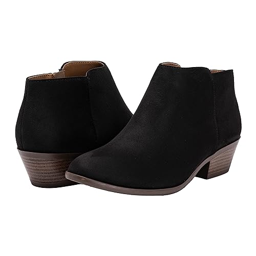 Women’s Low Heel Ankle Booties – Side Zipper Western Style Stacked Heel Boot – Faux Suede or Faux Leather – TIFF4