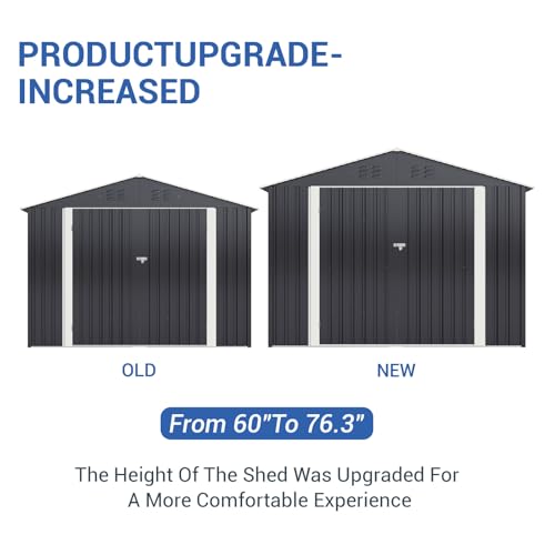 Image of Polar Aurora Outdoor Storage Shed Black 8x12 FT | Metal Garden Shed with Updated Frame Structure, Tool Sheds for Backyard Garden Patio Lawn