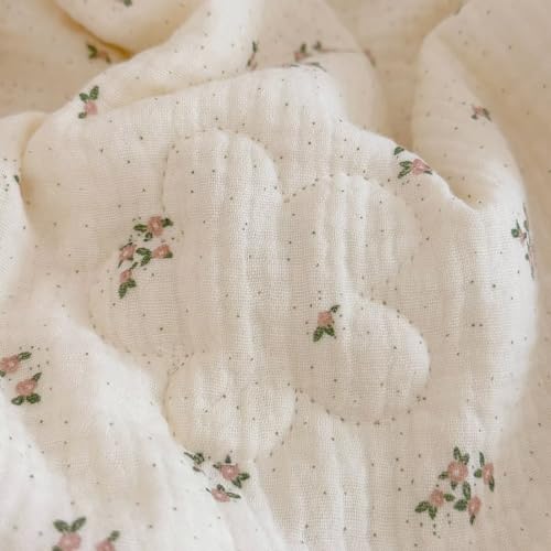 Image of BuLuTu Pink Flower Print Toddler Kids Comforter Muslin Cotton Toddler Blankets for Girls Boys Children Quilt Blanket (No Pillow), Breathable Skin-Friendly, Primrose Pattern, 60 inchx78 inch