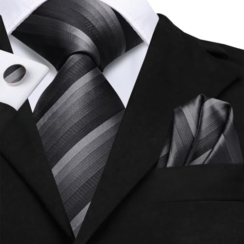 Image of Hi-Tie Paisley Floral Ties Set for Men Silk Mens Stripes Necktie Pocket Square Cufflinks Set Formal Business