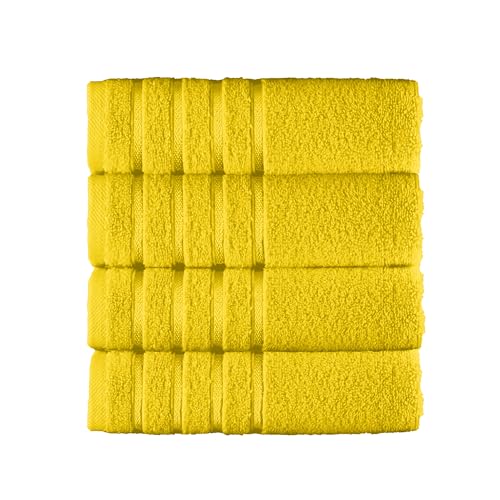 Image of Elegant Comfort 100% Turkish Cotton 4 Lines Viscose Stripe Luxury 4 Pack Hand Towel Set - Ultra Absorbent and Soft 16 x 28 Inch Premium Hotel Spa Quality Towels for Everyday Bath Use, Yellow