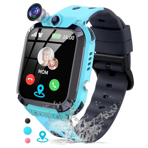 JUBUNRER Reloj Inteligente Niño con GPS y Llamadas Telefono SOS Juego Cámara Resistente Al Agua Modelo de Clase Reloj Inteligente Niña Infantil Localizador Digital Cumpleaños- Regalos- para 3-12 Añ