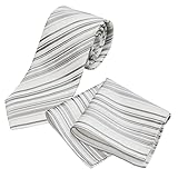 [Gran creer] ネクタイ ポケットチーフ セット 結婚式 フォーマル シルク 日本製 ふじやま織 グランクレエ 白 (マルチストライプ×ホワイト)