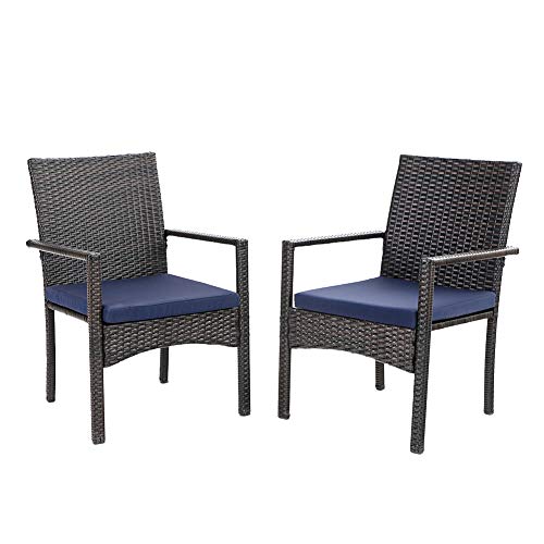 PHI VILLA Patio Wicker Chair Set of 2, Outdoor Modern PE Rattan