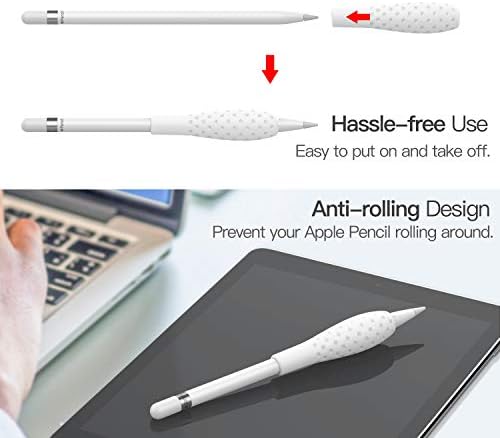 MoKo [2 Pack] Silicone Grip Holder Ergo Protective Sleeve Cover Case Accessories Compatible with Apple Pencil 1st / 2nd Generation, White & Gem Green