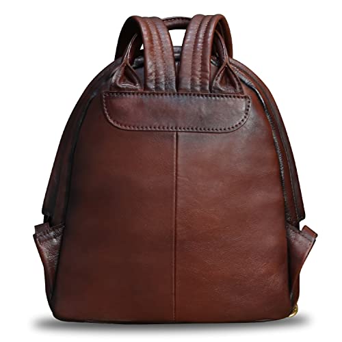 Image of Genuine Leather Backpack Purse for Women Retro Handmade Small Casual Rucksack Satchel Back Bags Knapsack (Coffee)