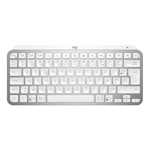 Logitech MX Keys Mini Minimaliste Clavier Sans Fil Illuminé, Compact, Bluetooth, Rétroéclairé, USB-C, Compatible Apple macOS, iOS, Windows, Clavier Francais AZERTY, Construction métal - Gris clair Logitech MX Keys Mini Minimaliste Clavier Sans Fil Illuminé, Compact, Bluetooth, Rétroéclairé, USB-C, Compatible Apple macOS, iOS, Windows, Clavier Francais AZERTY, Construction métal - Gris clair