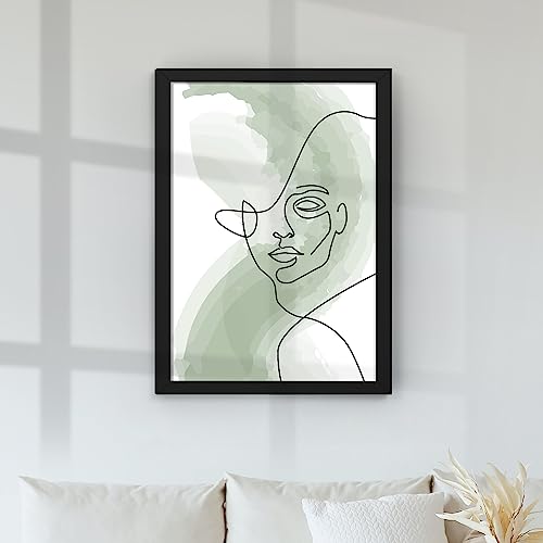 Image of Ritwika's Abstract Wall Art Of Outline Of Women Portrait Water Color Painting With Frame For Home Office Decor | Green And Black | Size 9.5 x 13.5 Inch, Set of 1 (01 - WOMEN)