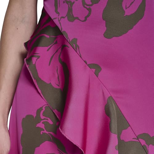 Image of DKNY Women's Ruffle Cap Sleeve Surplice Neck Fit and Flare Midi Dress