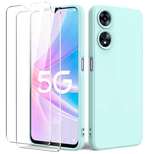Byvuwiay Funda Compatible con OPPO A78 5G, con 2 Piezas Cristal Templado, Carcasa de Líquida TPU Anti-Choque, Carcasa OPPO A78 5G, Mint