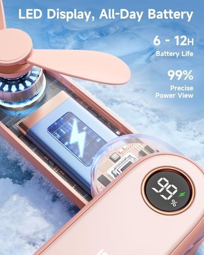 Image of SWEETFULL Portable Handheld Mini Fan with LED Display, 3-in-1 Personal Foldable USB Rechargeable Hand Held Fan & Flashlight for Travel, Lash Eyelash, Cute Small Pocket for Women, Girls