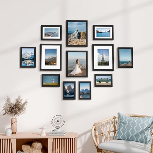Image of Vittanly 12 Pack Picture Frames Collage Wall Decor for Mounting or Tabletop Display, Gallery Wall Frame Set for Family, Multi Sizes Including 4pcs 8x10, 4pcs 5x7, 4pcs 4x6, Black