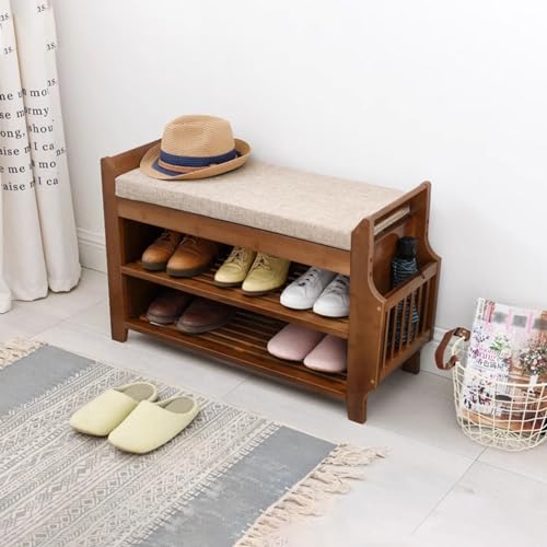 Étagère à chaussures en bambou type banc avec coffre de rangement secret - 5