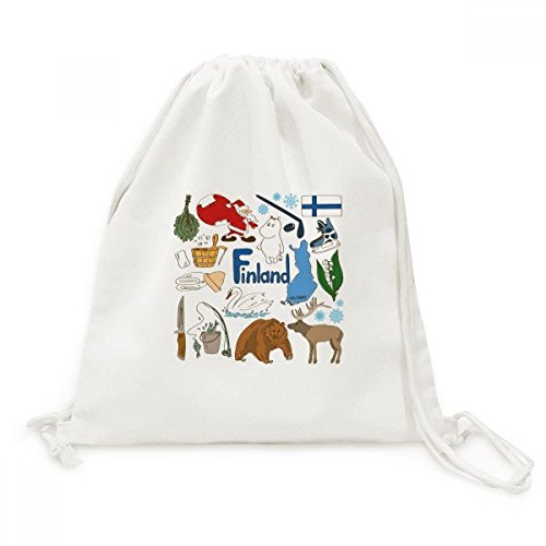 Sac à cordon en toile Finlande avec motif paysage et animaux pour voyage