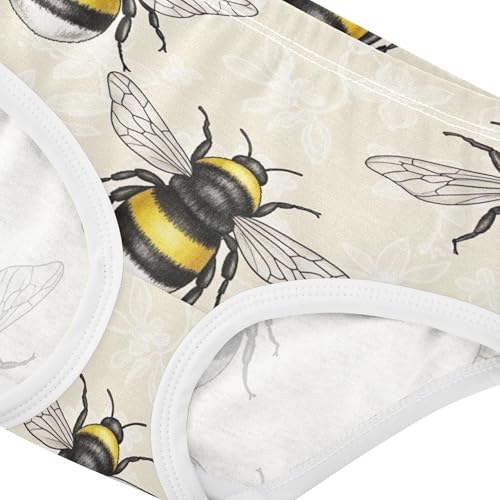 Vivid Bees Prints Floral Beige Girl Panties Cute Toddler Girls Underwear Cotton Fun Undies Kids Briefs 2t4