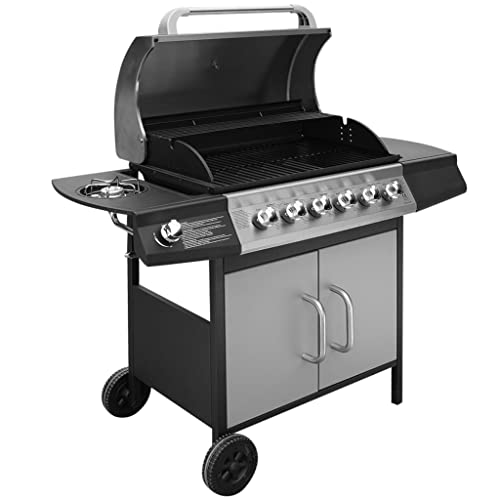 Barbacoa Grill De Gas 6+1 Quemadores Negra Y Plateada - Multicolor - Vidaxl En Oferta Vidaxl Barbacoa Grill De Gas 6+1 Quemadores Con Ruedas Color Negra Y Plateada